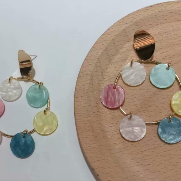 New 925 Large Multi color hoops dangling earrings - Picture 5 of 8